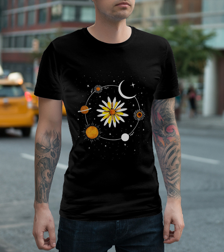 The Infinite Cosmic Daisy Solar System Moon Stars T-Shirt
