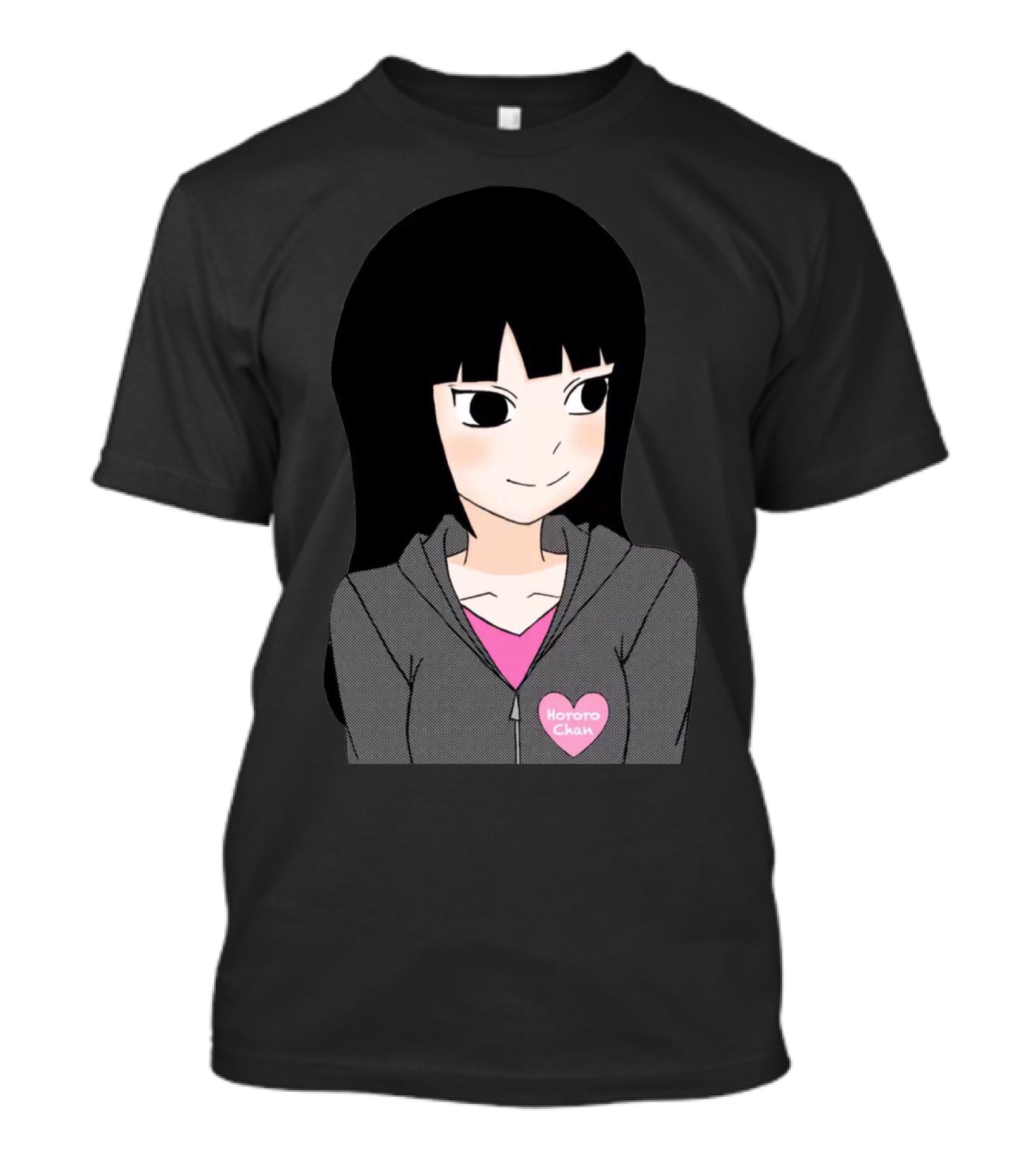 Hororo Chan Anime Character Illustration Blush Hoodie Pink Heart Badge T-Shirt