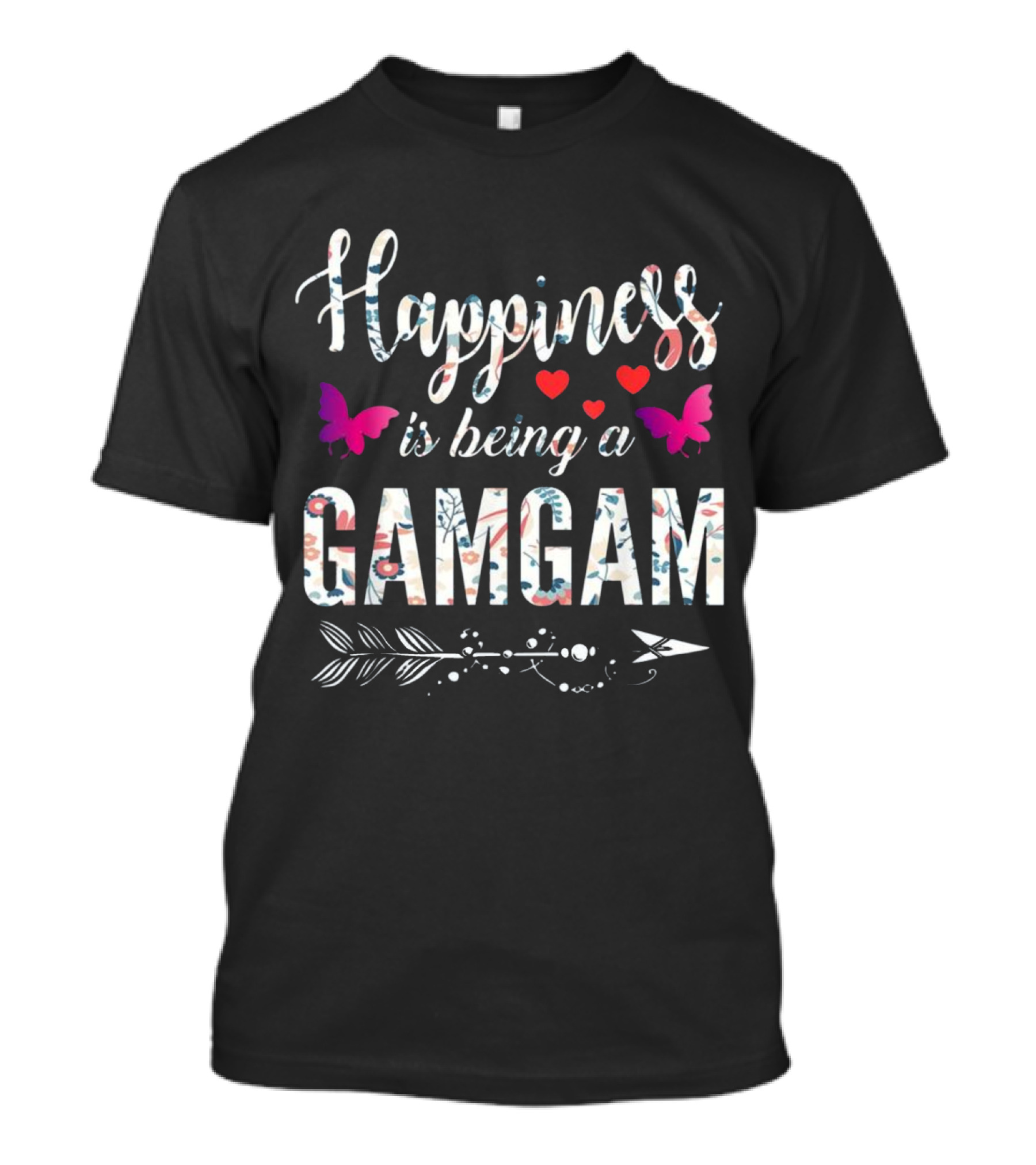 Happiness Is Being A GAMGAM With Floral Pattern And Butterflies T-Shirt