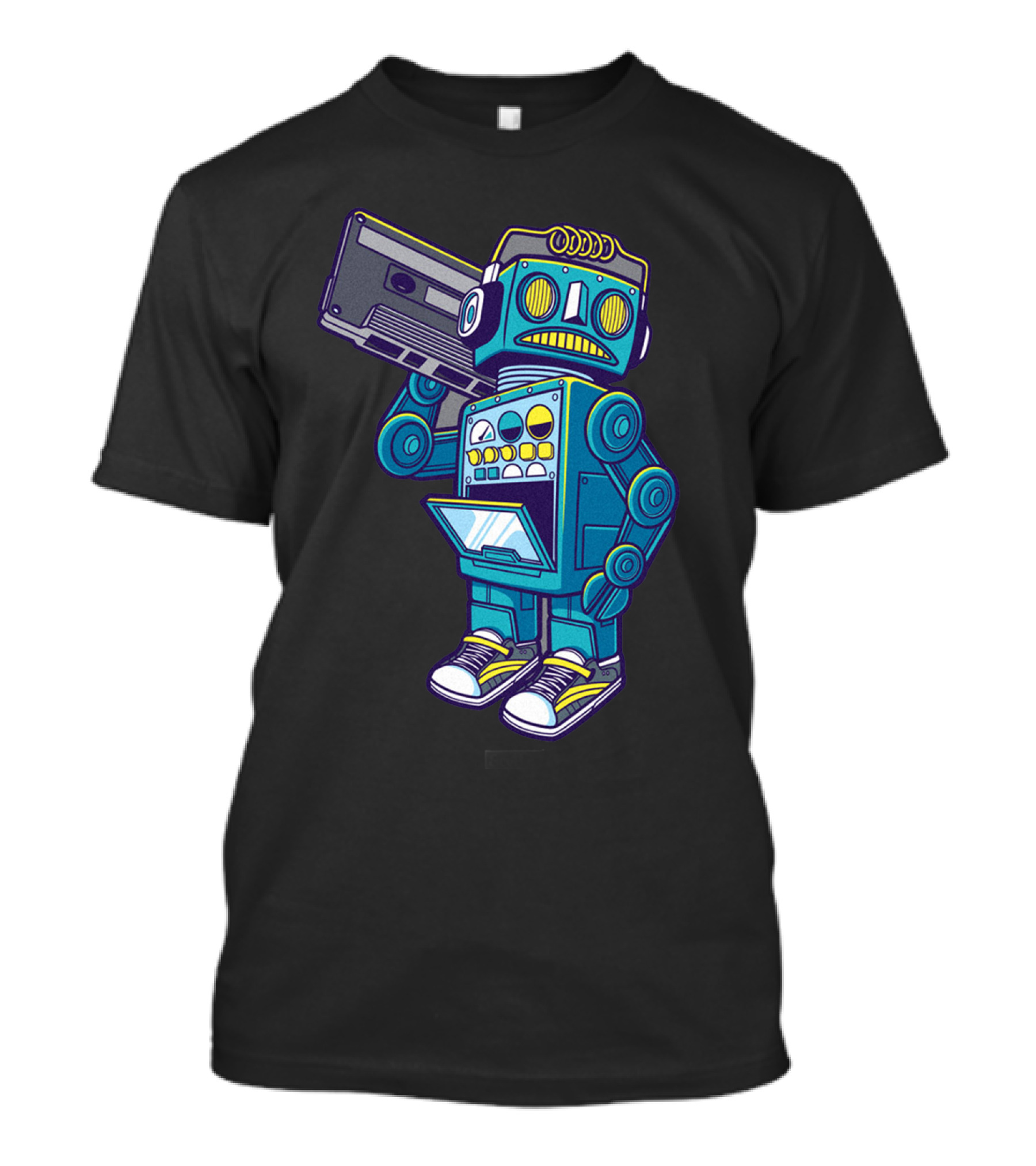 Blue And Gray Robot Holding Boombox Robot Rock T-Shirt