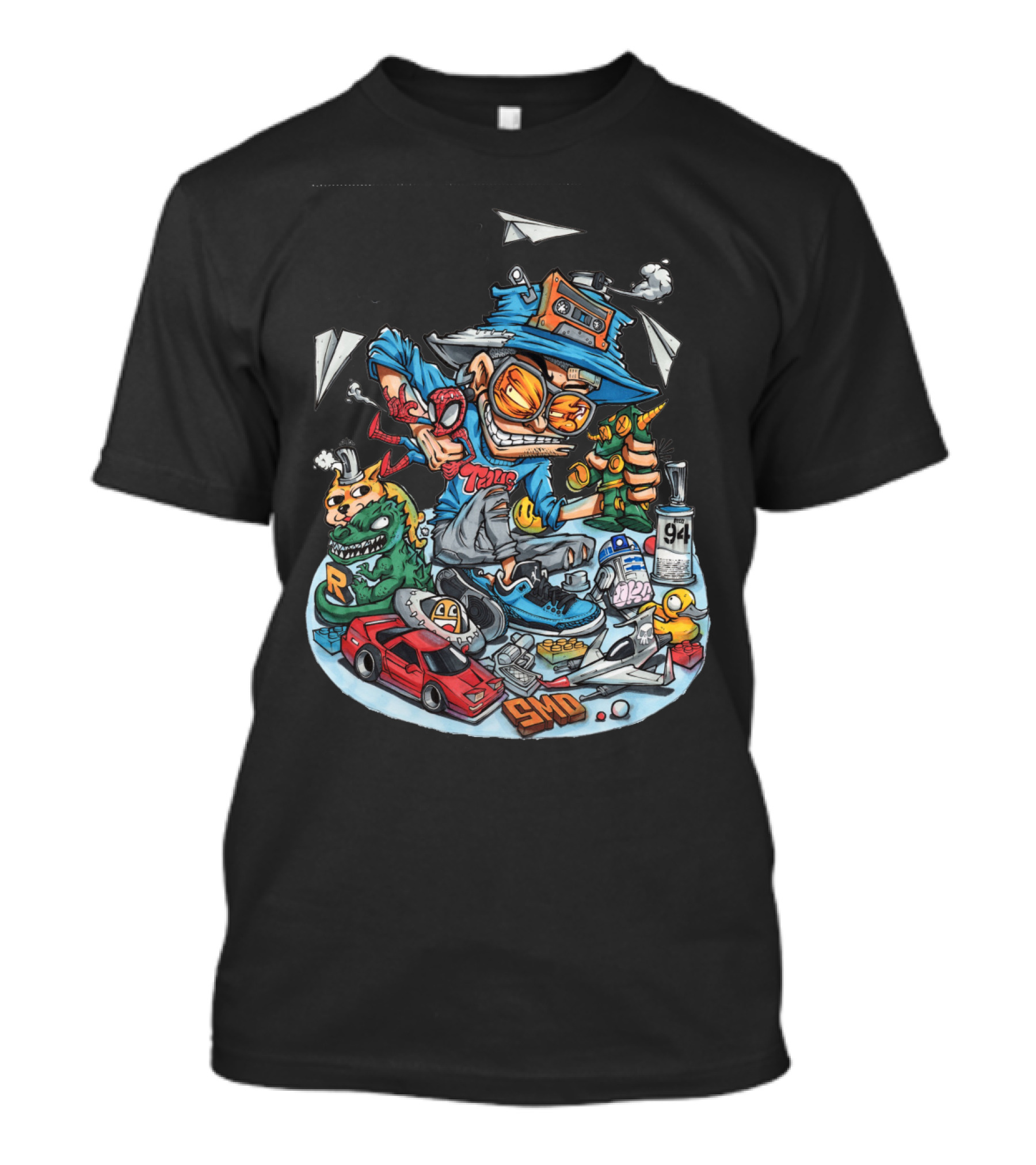 Cartoon Comics Street Art With Paper Planes And Graffiti Elements T-Shirt