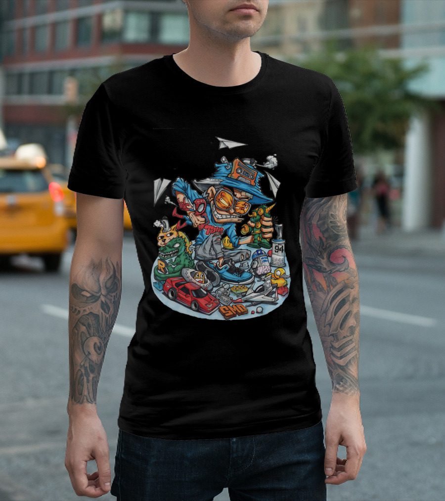 Cartoon Comics Street Art With Paper Planes And Graffiti Elements T-Shirt