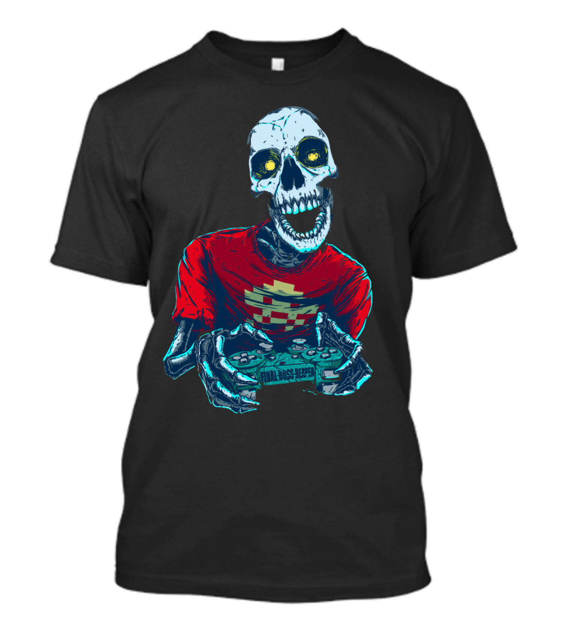 Skeleton In Red Playing Final Boss Series Controller T-Shirt