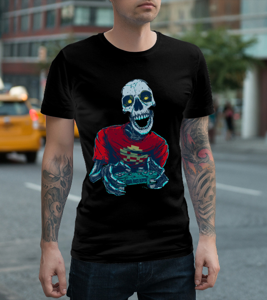Skeleton In Red Playing Final Boss Series Controller T-Shirt
