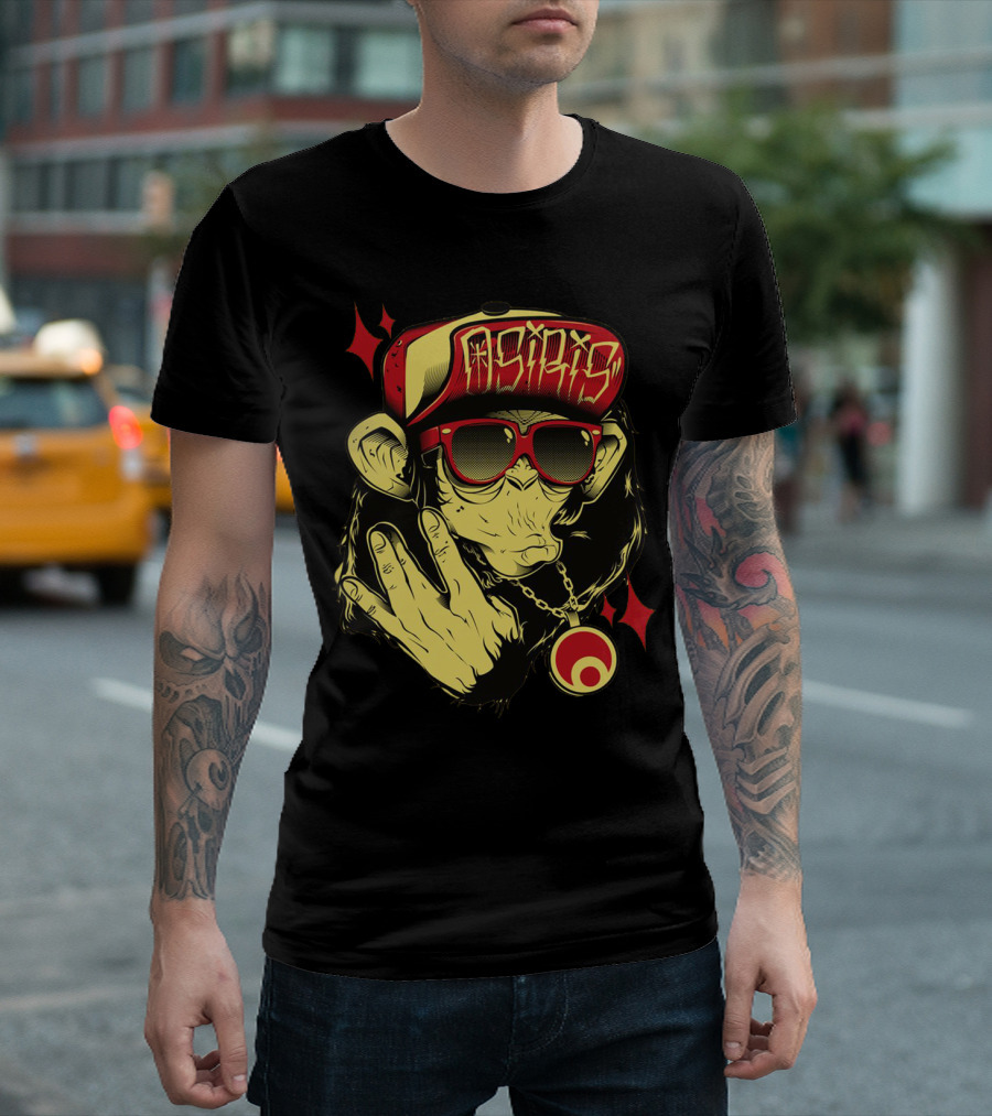Yellow and Red Monkey in Osiris Hat Hip Hop Graffiti T-Shirt