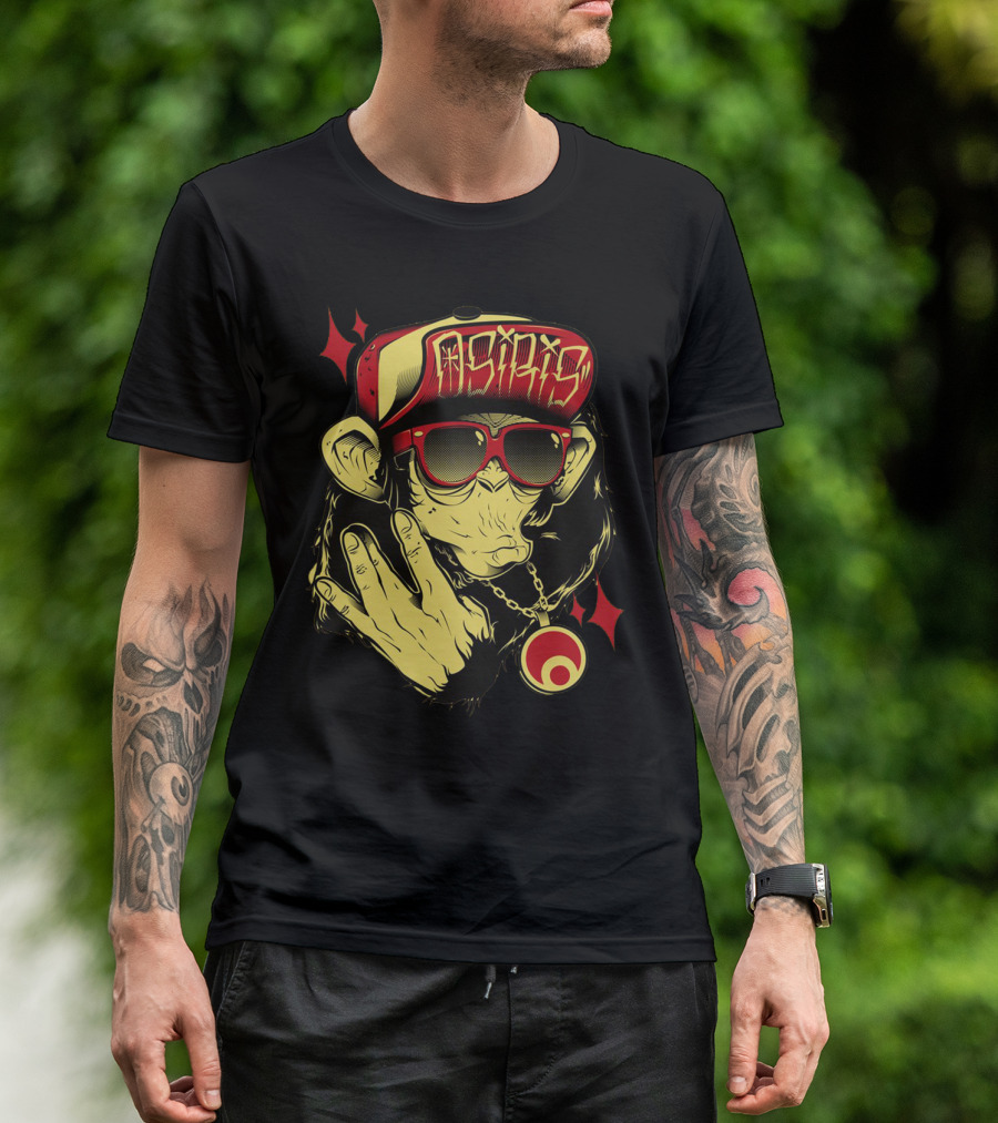 Yellow And Red Monkey In Osiris Hat Hip Hop Graffiti T-Shirt