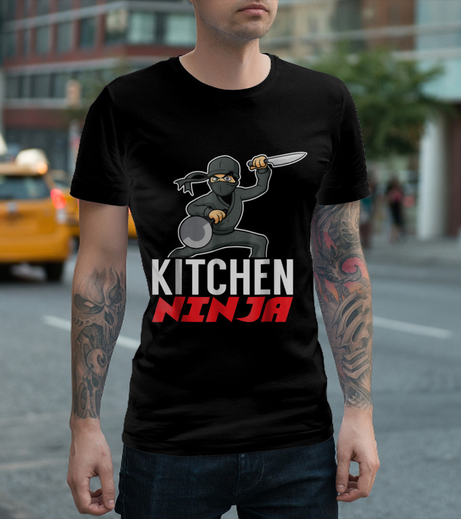 Kitchen Ninja Culinary Expert Holding Knife and Cooking Pan T-Shirt