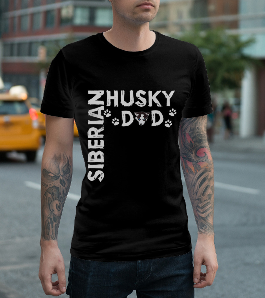 Siberian Husky Dad with Paw Prints and Dog Face T-Shirt