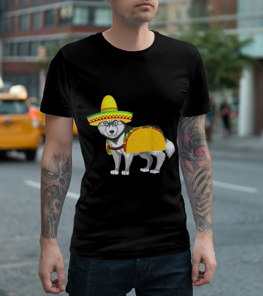 Siberian Husky Wearing Taco Costume With Sombrero For Mexican Cinco T-Shirt
