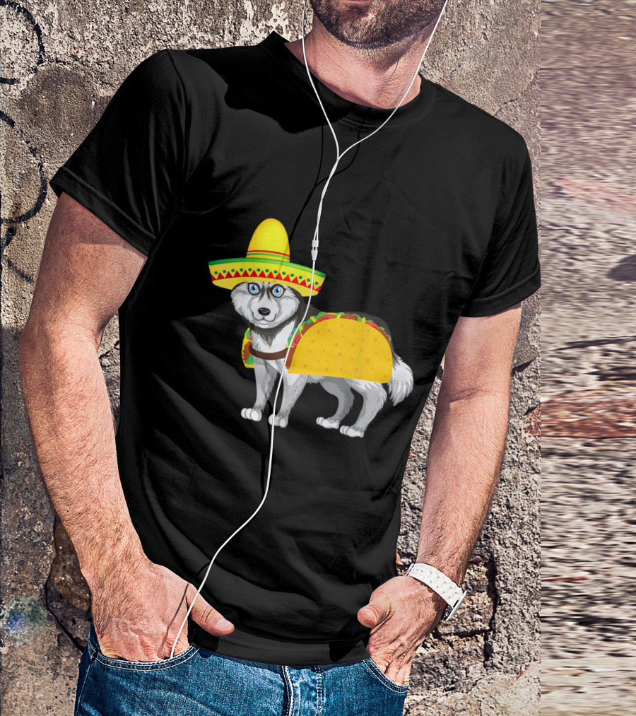 Siberian Husky Wearing Taco Costume With Sombrero For Mexican Cinco T-Shirt