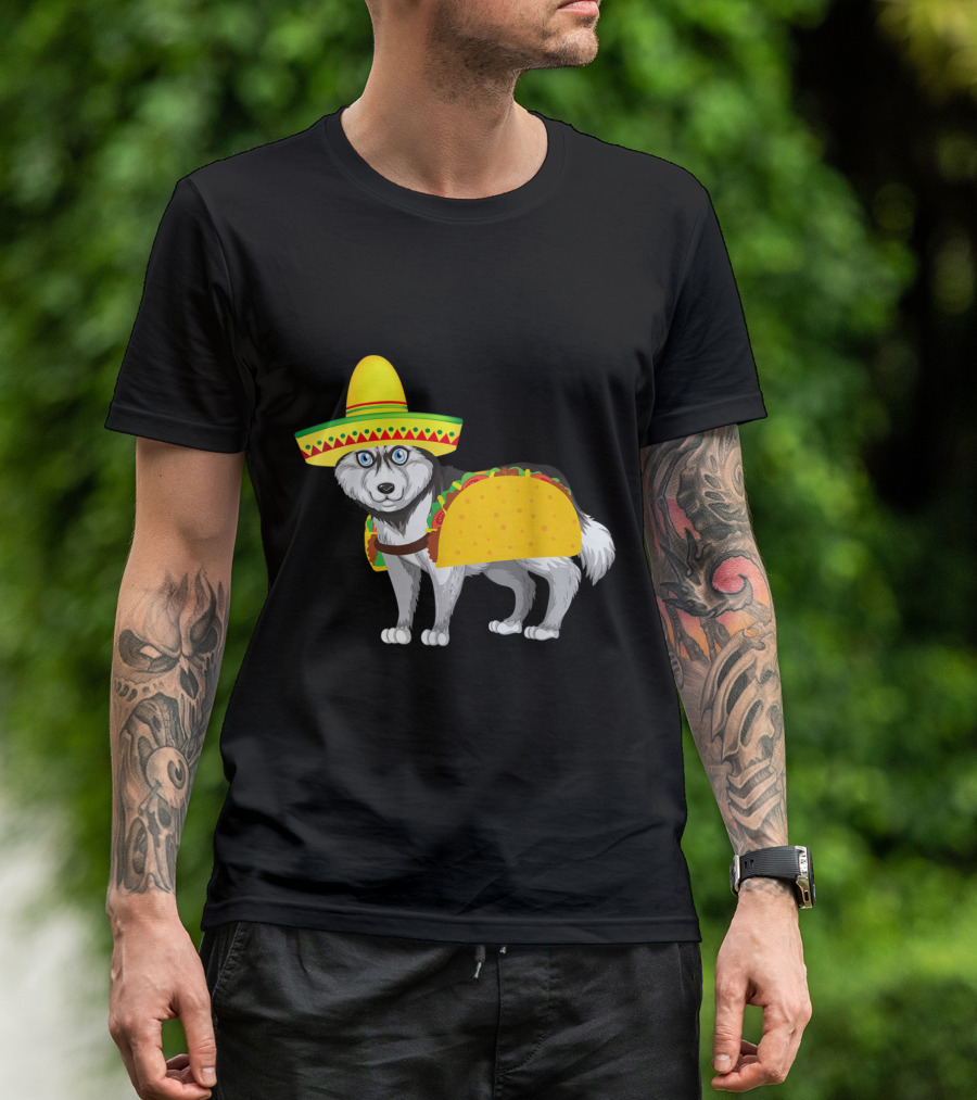 Siberian Husky Wearing Taco Costume With Sombrero For Mexican Cinco T-Shirt