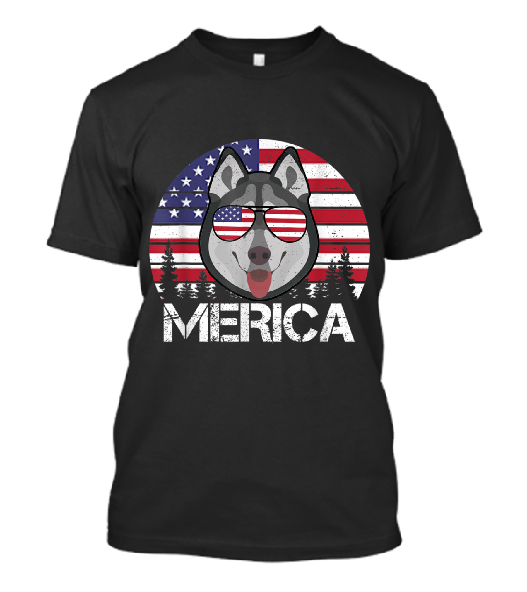 Siberian Husky Merica USA Flag Sunglasses 4th Of July Dog T-Shirt