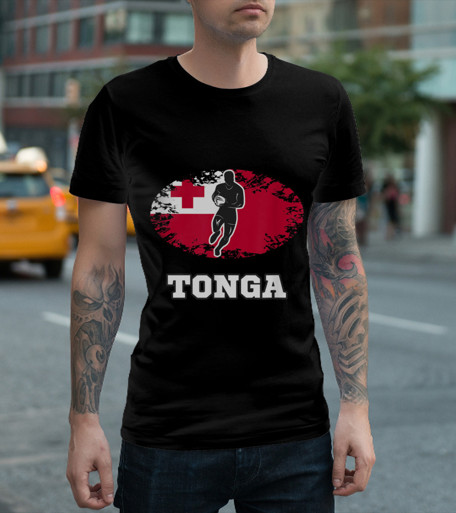 Tonga Rugby Passion With Flag And Player T-Shirt