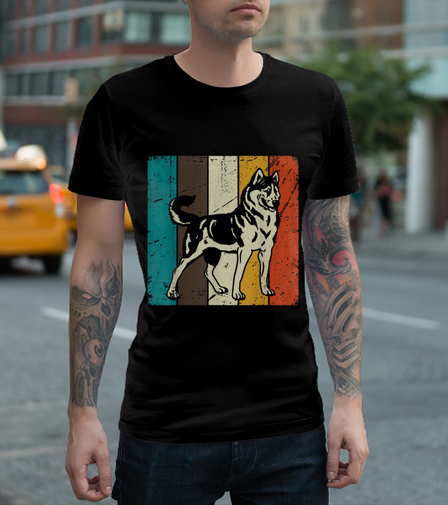 Siberian Husky Retro Stripes Vintage Siberian T-Shirt