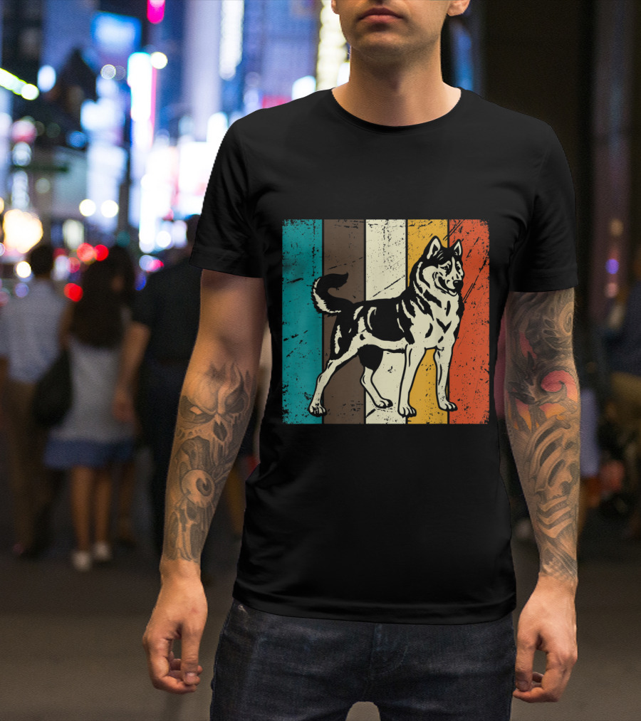 Siberian Husky Retro Stripes Vintage Siberian T-Shirt