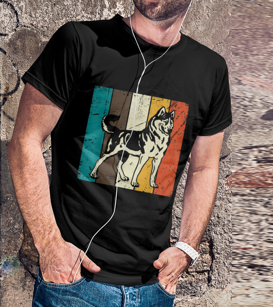 Siberian Husky Retro Stripes Vintage Siberian T-Shirt