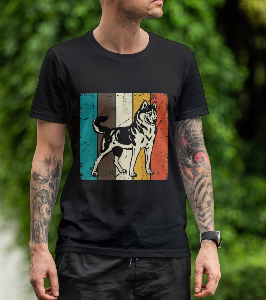 Siberian Husky Retro Stripes Vintage Siberian T-Shirt
