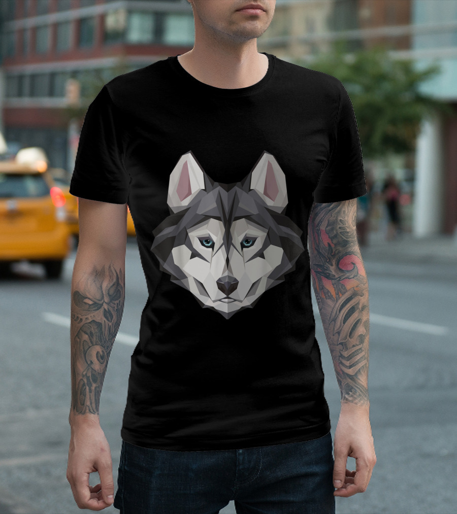 Geometric Siberian Husky Face T-Shirt