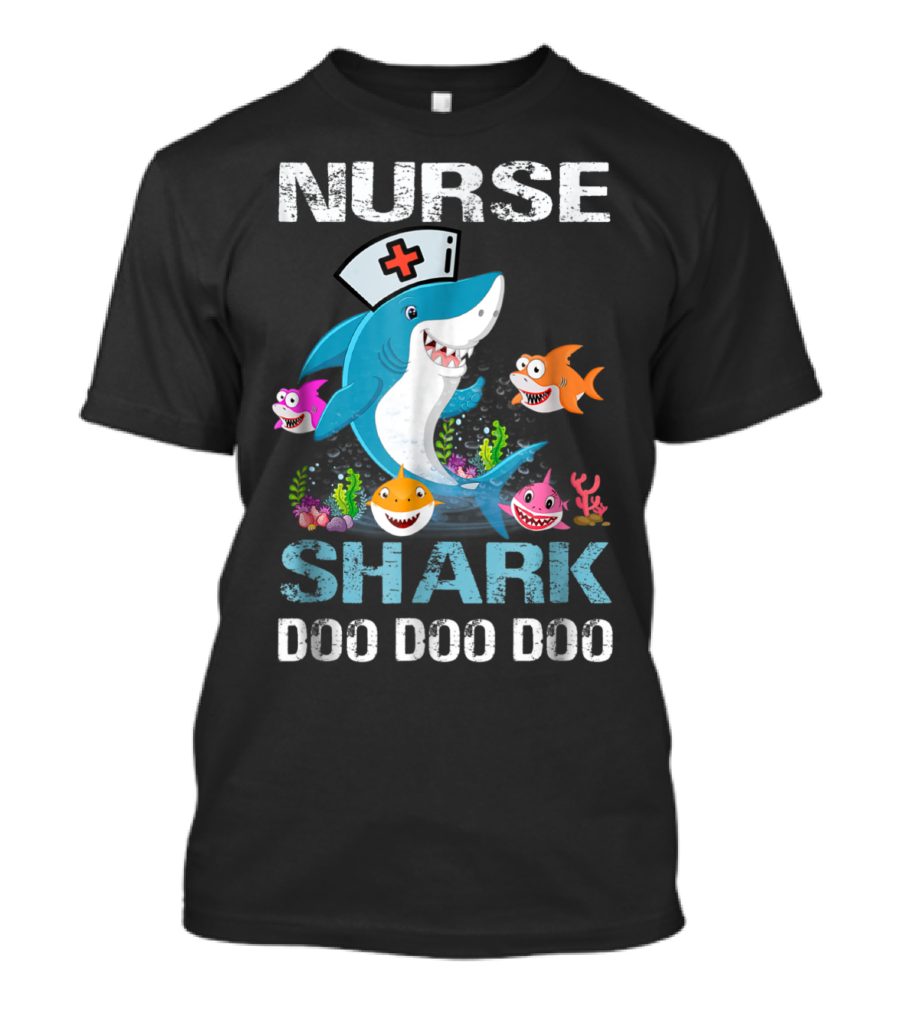 Nurse Shark Doo Doo Doo Funny Cartoon Nurse With Colorful Fish And Plants T-Shirt
