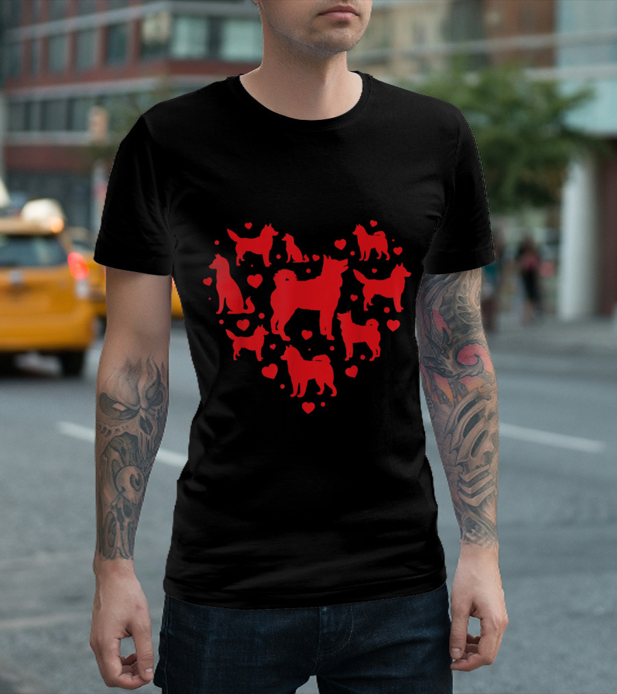 Siberian Husky Valentines Day Heart Silhouette with Red Hearts T-Shirt