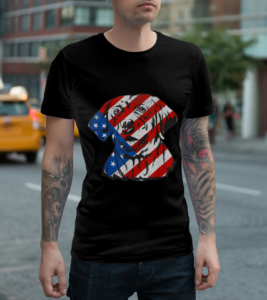 Labrador With American Flag Pattern Celebrating Fourth Of July T-Shirt
