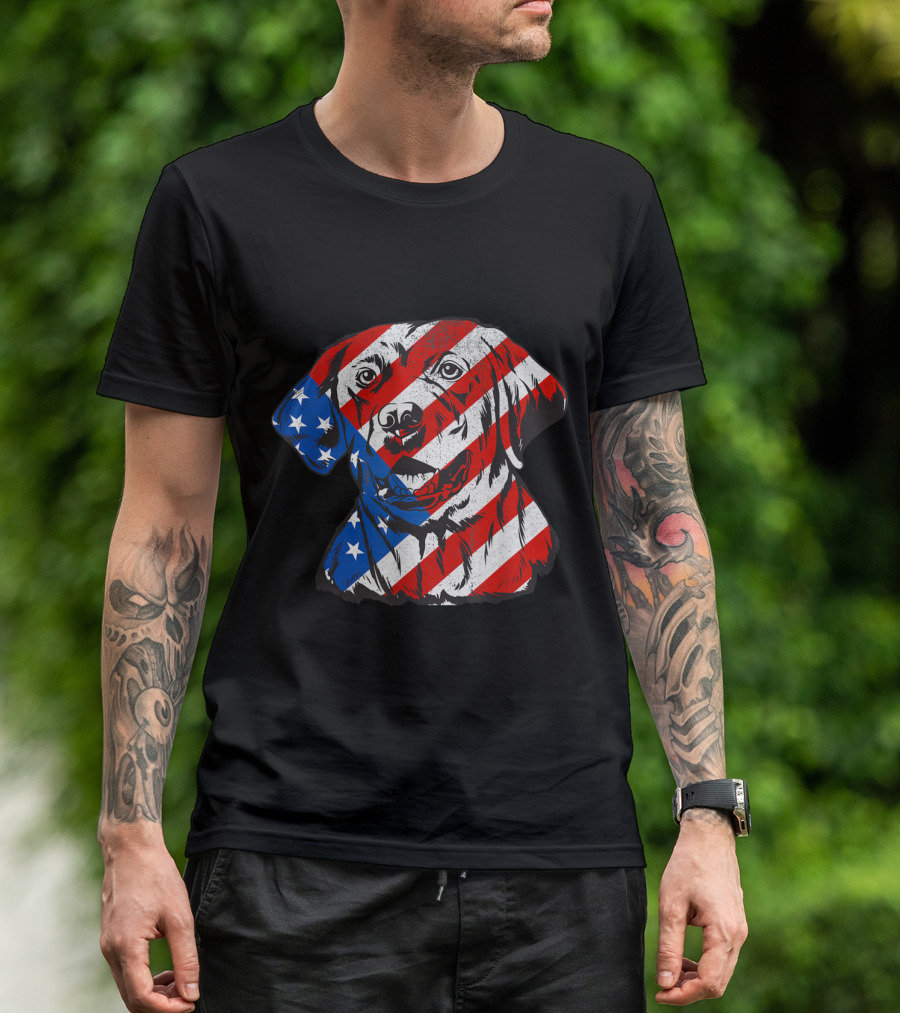 Labrador With American Flag Pattern Celebrating Fourth Of July T-Shirt