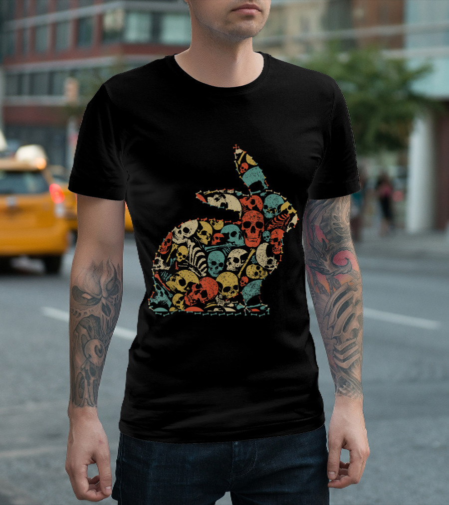 Colorful Skulls Collage in Rabbit Shape Halloween Skeleton T-Shirt