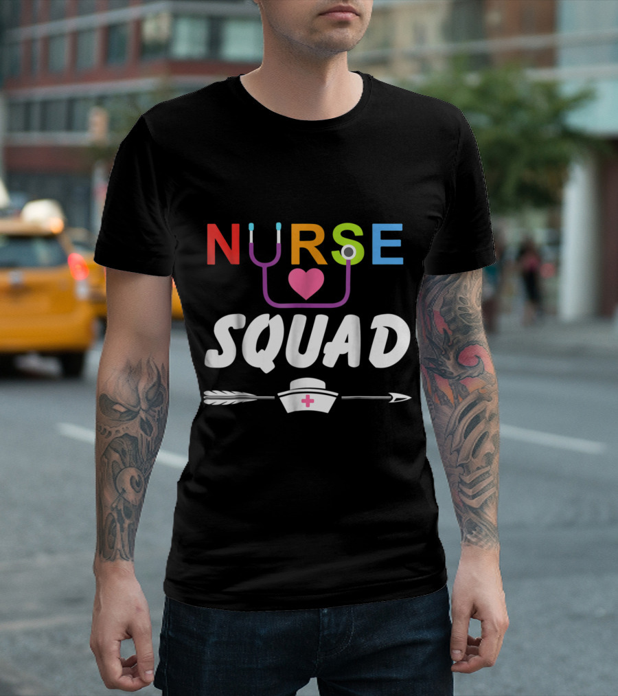 Nurse Squad Rainbow Stethoscope Heart Nurse Hat Arrow Funny Team T-Shirt