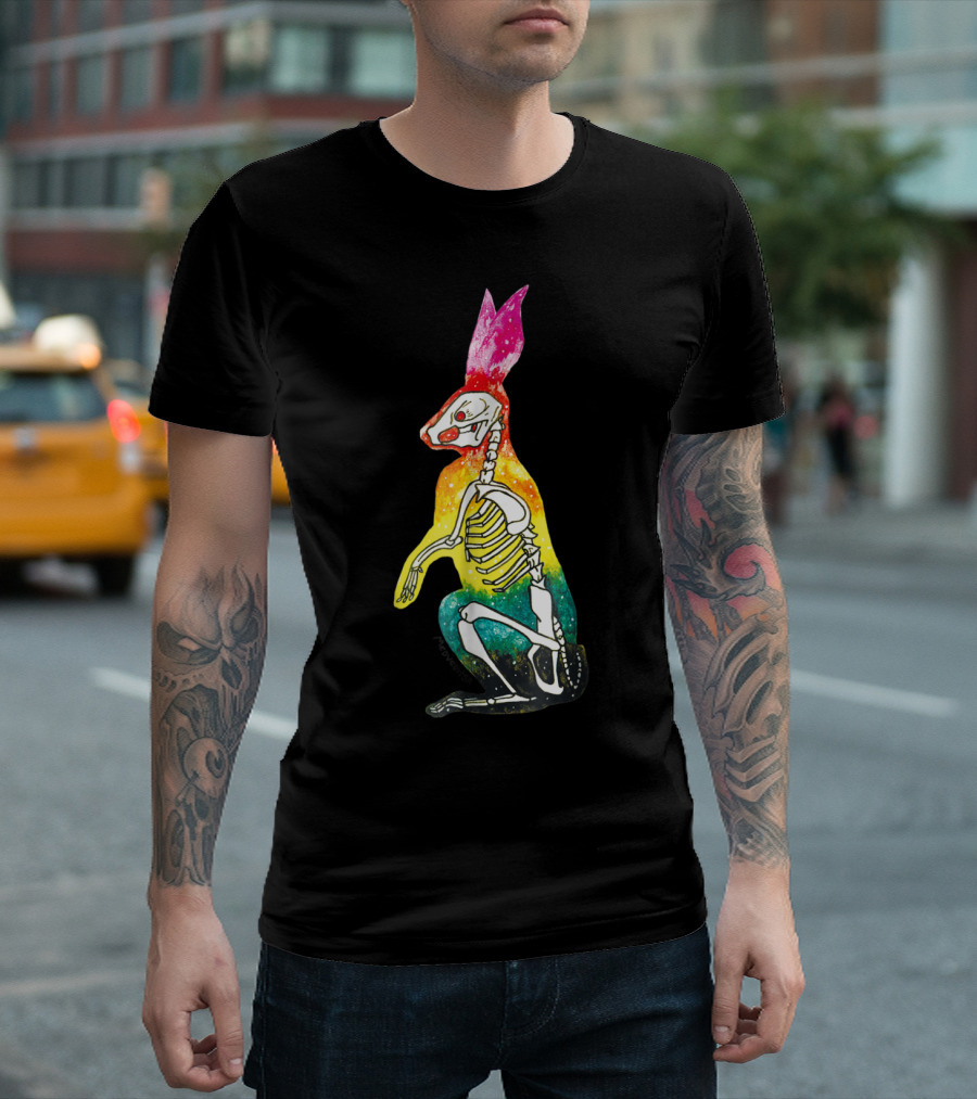 Rainbow Galaxy Skeleton Rabbit Bunny Animal T-Shirt