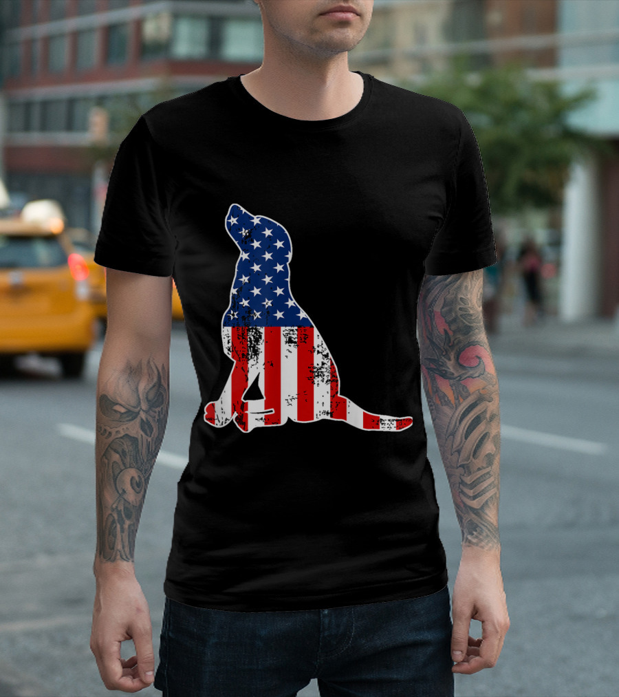 Labrador Dog with American Flag for Independence Day T-Shirt