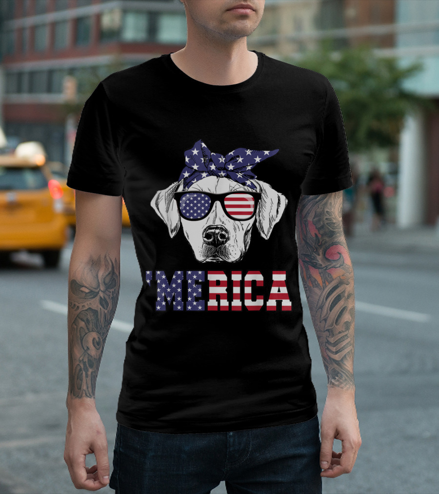 Labrador Dog Mom 'Merica American Flag Sunglasses Bandana T-Shirt