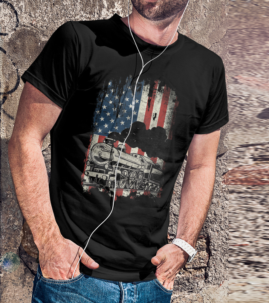 American Flag Train With Vintage T-Shirt