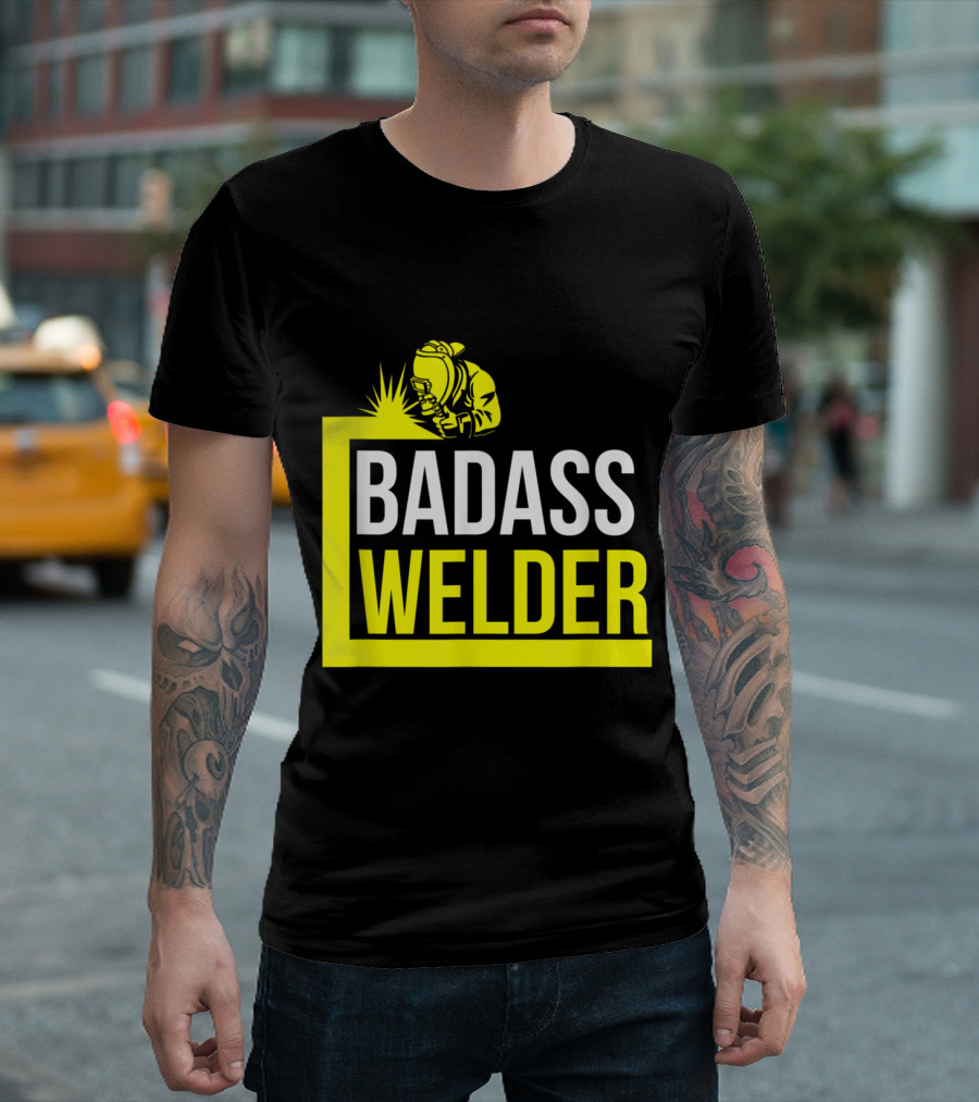 Badass Welder Iconic Iron Worker With Yellow Welding T-Shirt