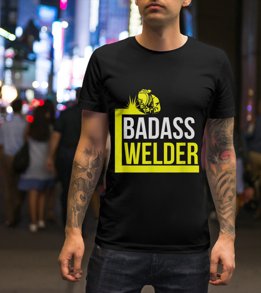 Badass Welder Iconic Iron Worker With Yellow Welding T-Shirt