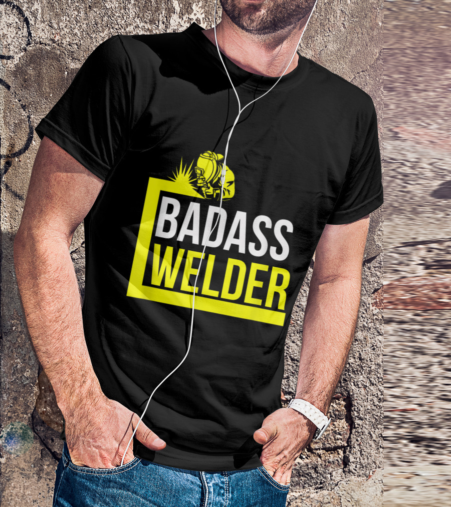 Badass Welder Iconic Iron Worker With Yellow Welding T-Shirt