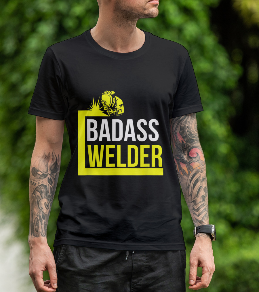 Badass Welder Iconic Iron Worker With Yellow Welding T-Shirt