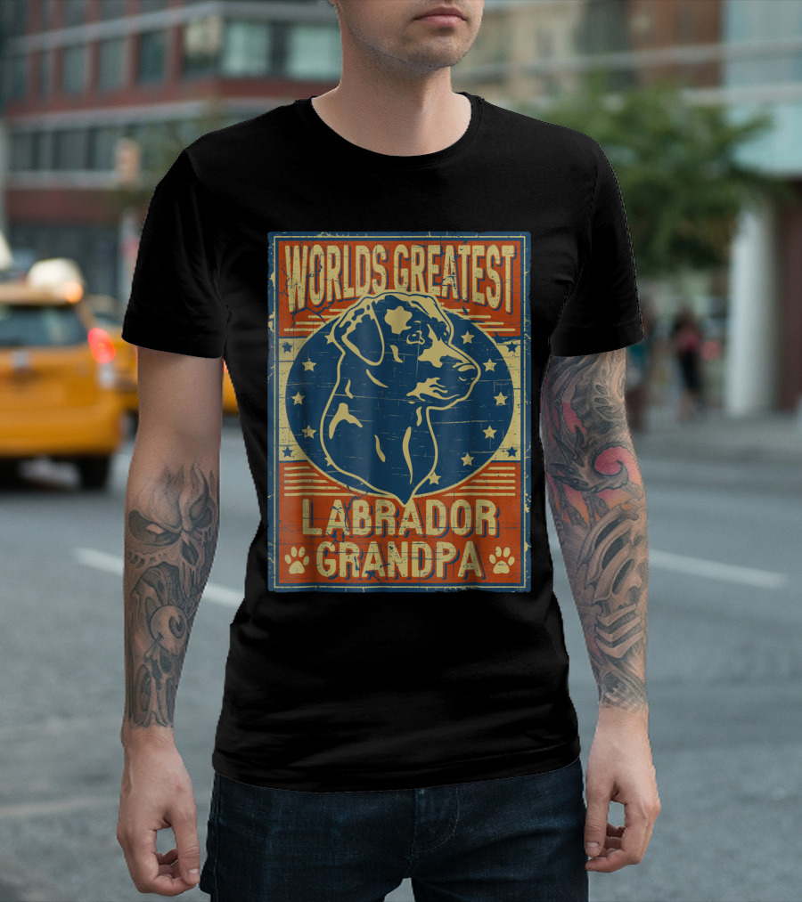 Worlds Greatest Labrador Grandpa Retro Dog Paw Stars T-Shirt