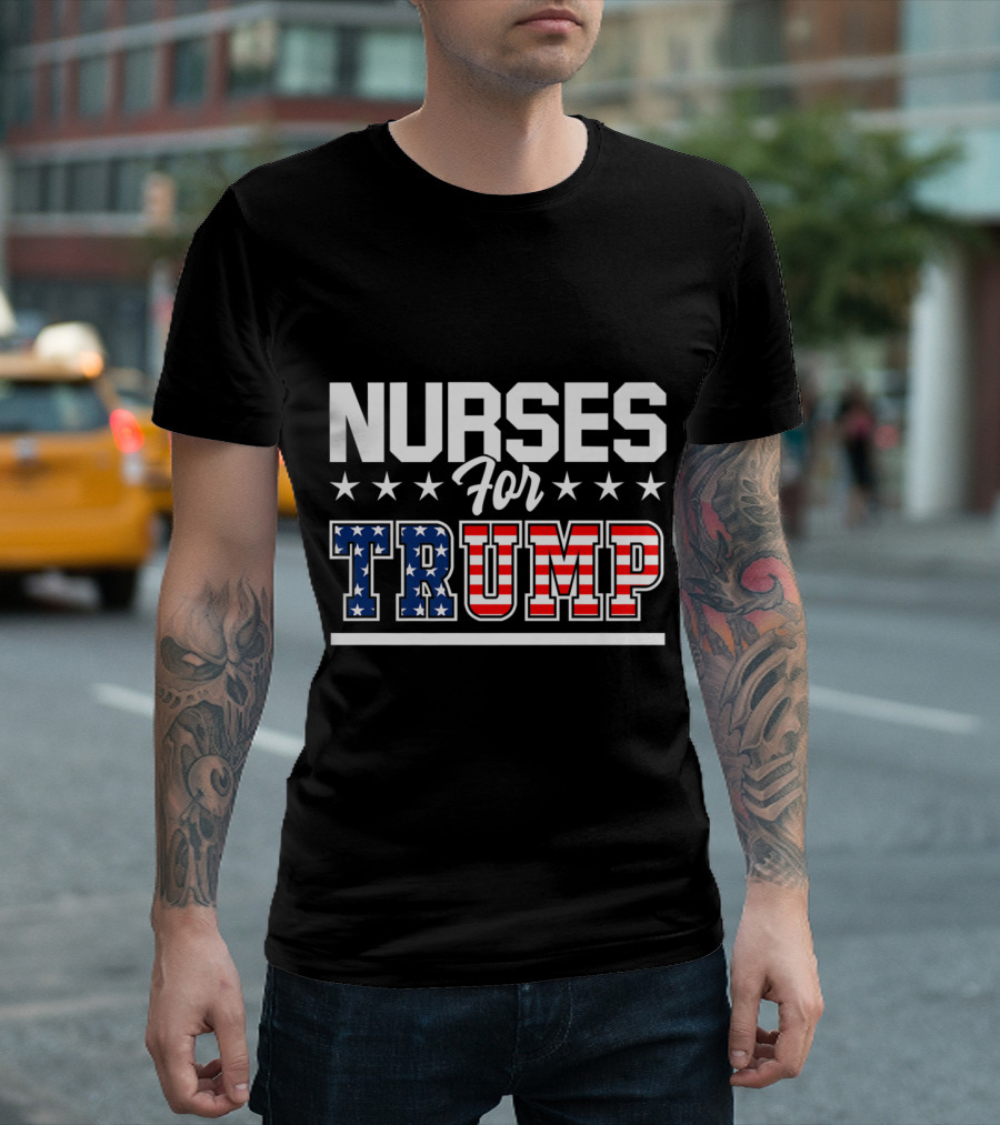 Nurses for Trump Patriotic American Flag Stars T-Shirt