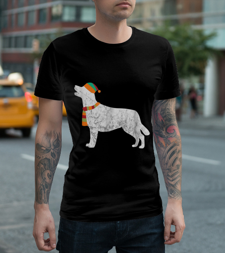 Labrador Holiday with Festive Hat and Scarf T-Shirt