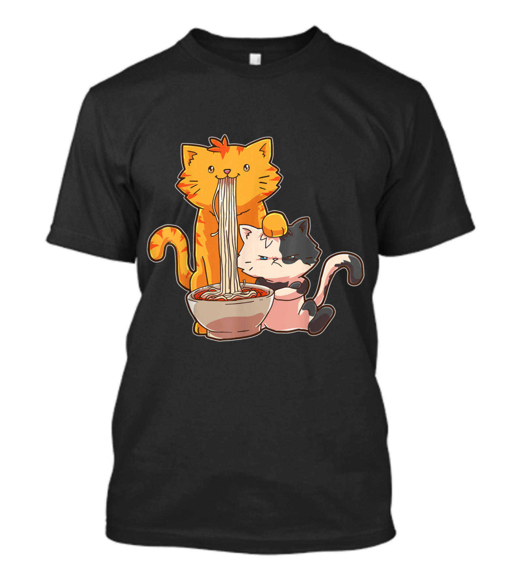 Kawaii Anime Cats Enjoying Ramen Noodles Together T-Shirt