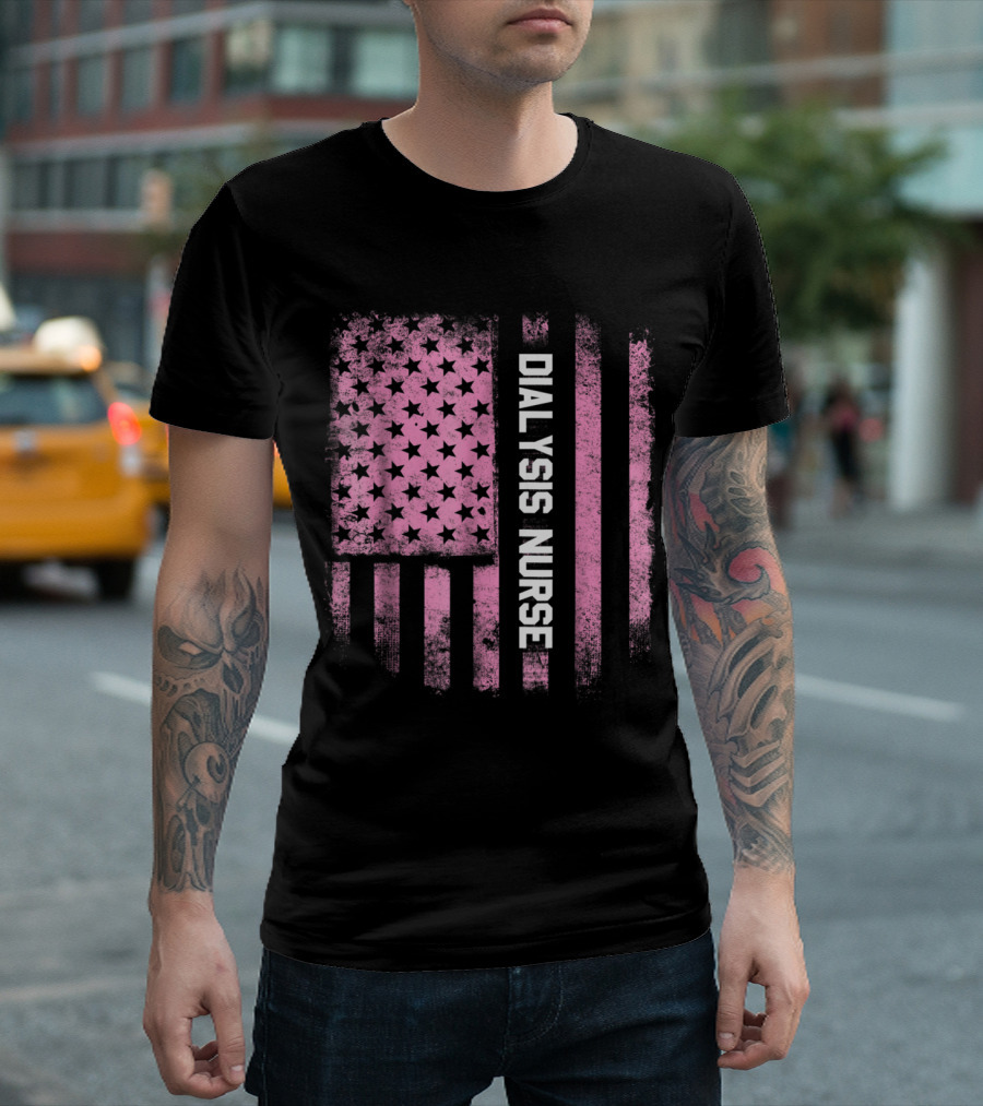 Dialysis Nurse Pink American Flag T-Shirt