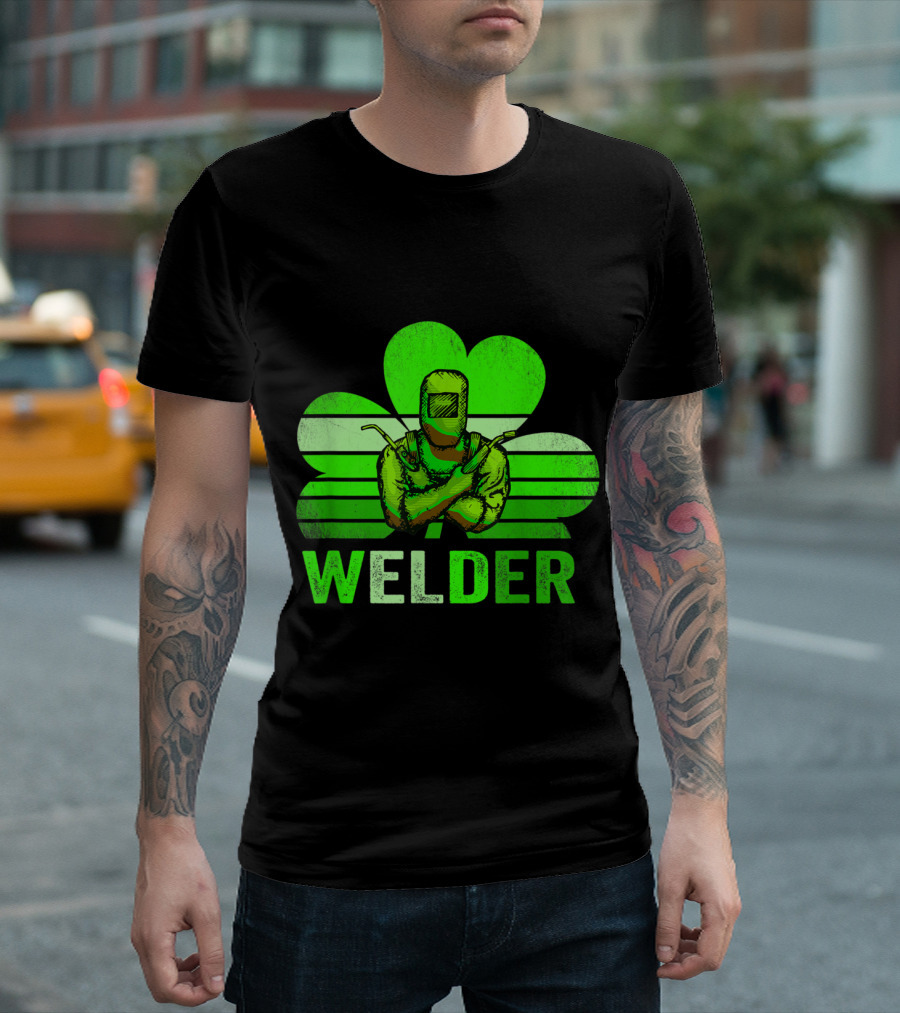 Welder Shamrock Green Welding Mask And Gloves Irish T-Shirt