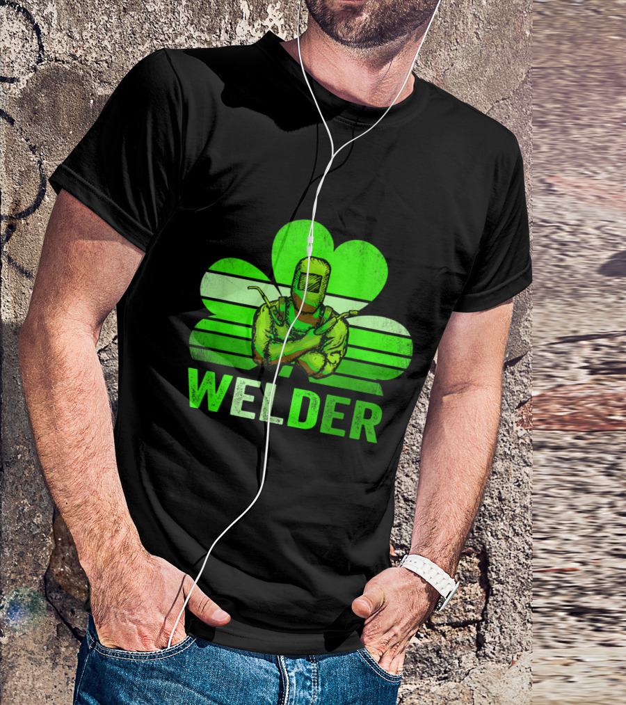 Welder Shamrock Green Welding Mask And Gloves Irish T-Shirt