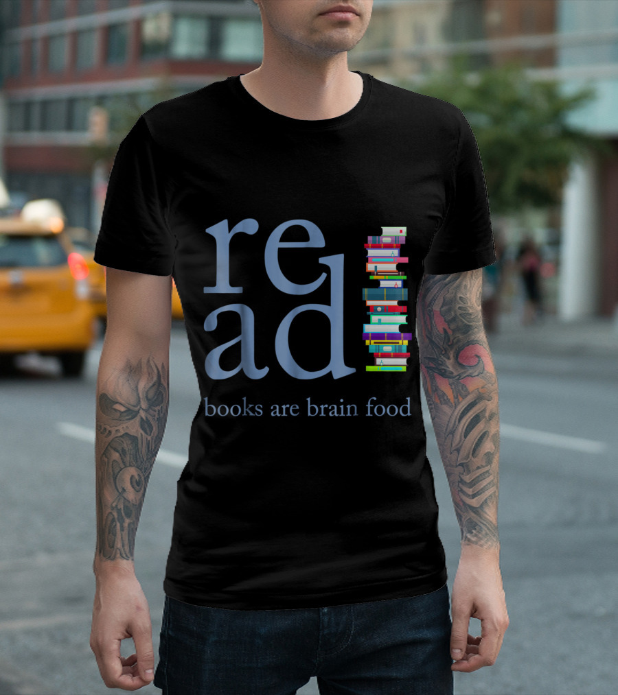 Read Books Are Brain Food Colorful Stacked Books Typography T-Shirt