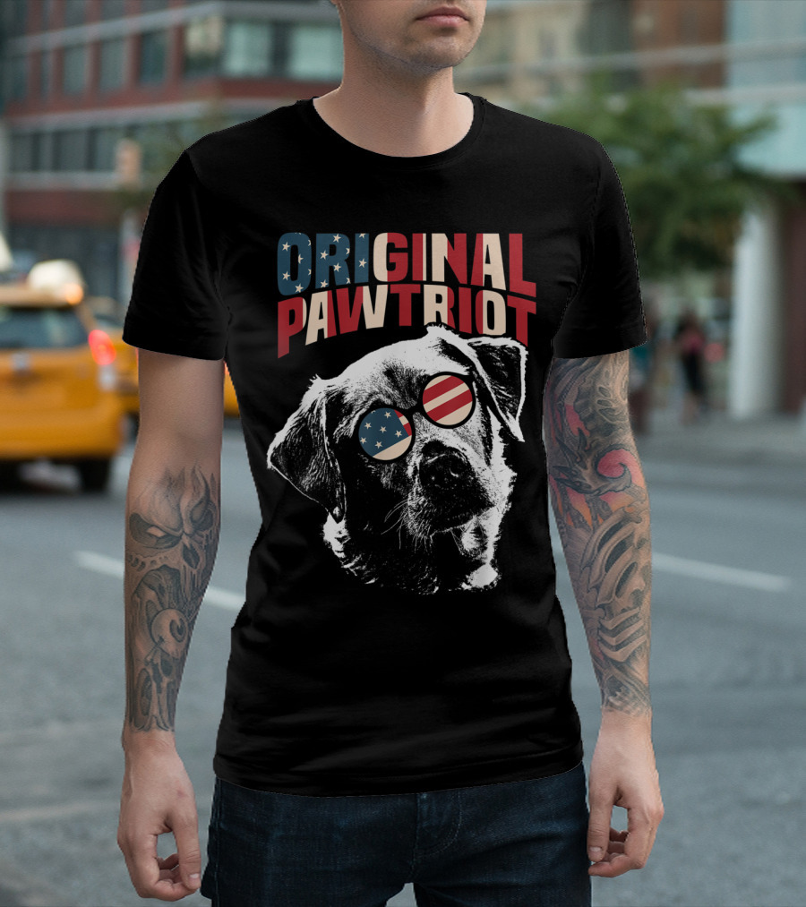 Original Pawtriot Labrador with American Flag Glasses T-Shirt