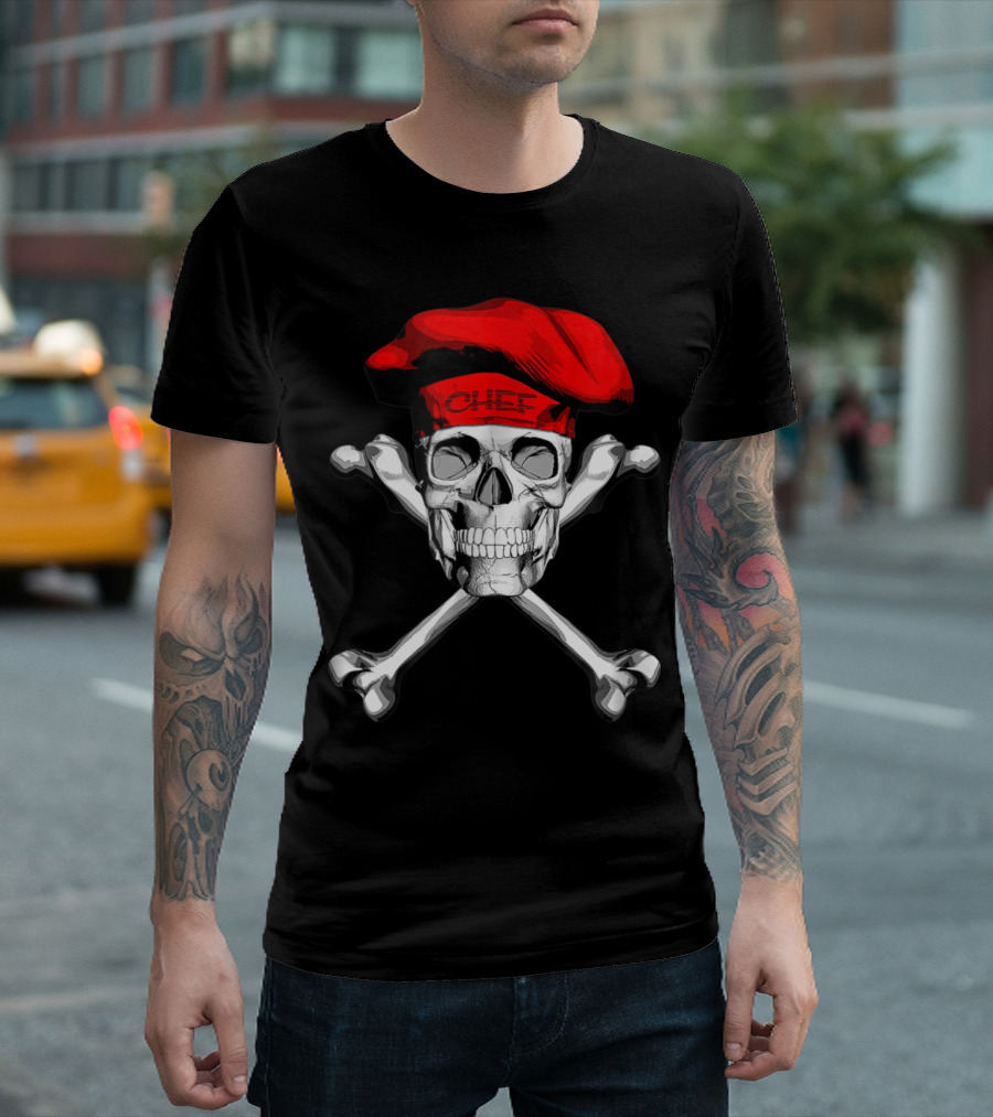 Skull With Crossbones And Red Chef Hat T-Shirt