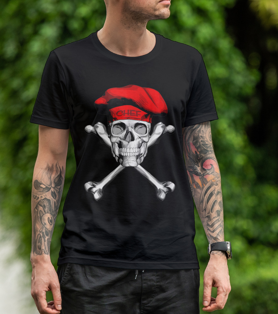 Skull With Crossbones And Red Chef Hat T-Shirt