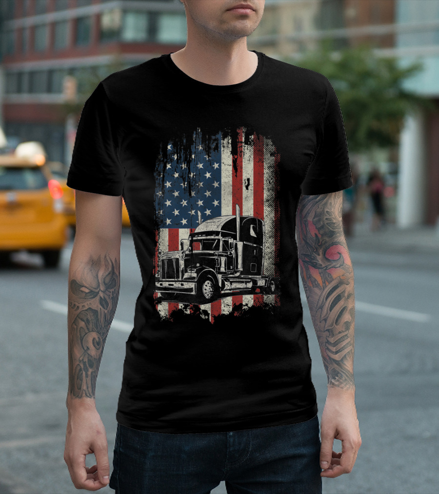 American Flag Semi Truck USA T-Shirt