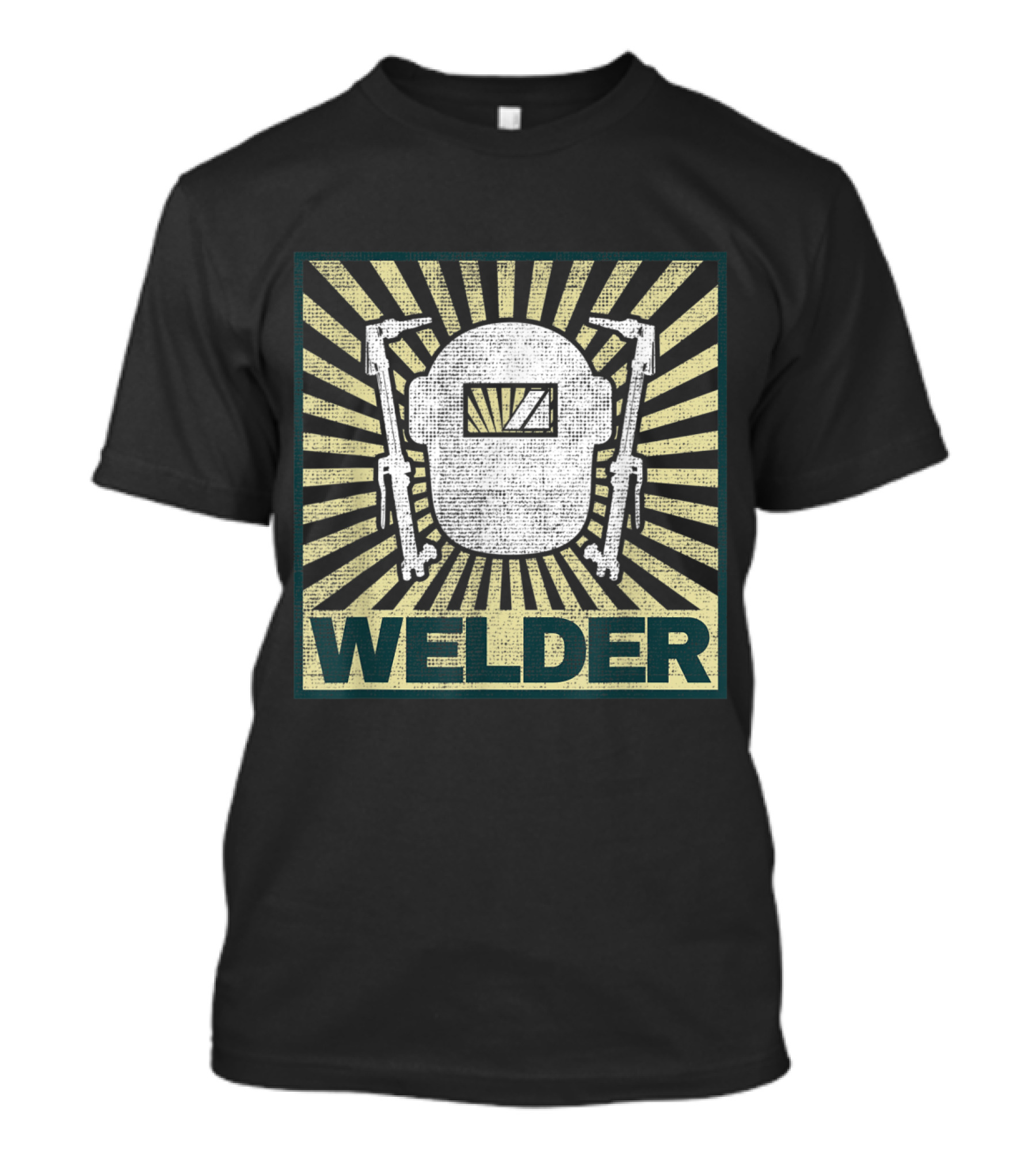 Welder Helmet With Welding Torches And Sunburst Design Textured T-Shirt