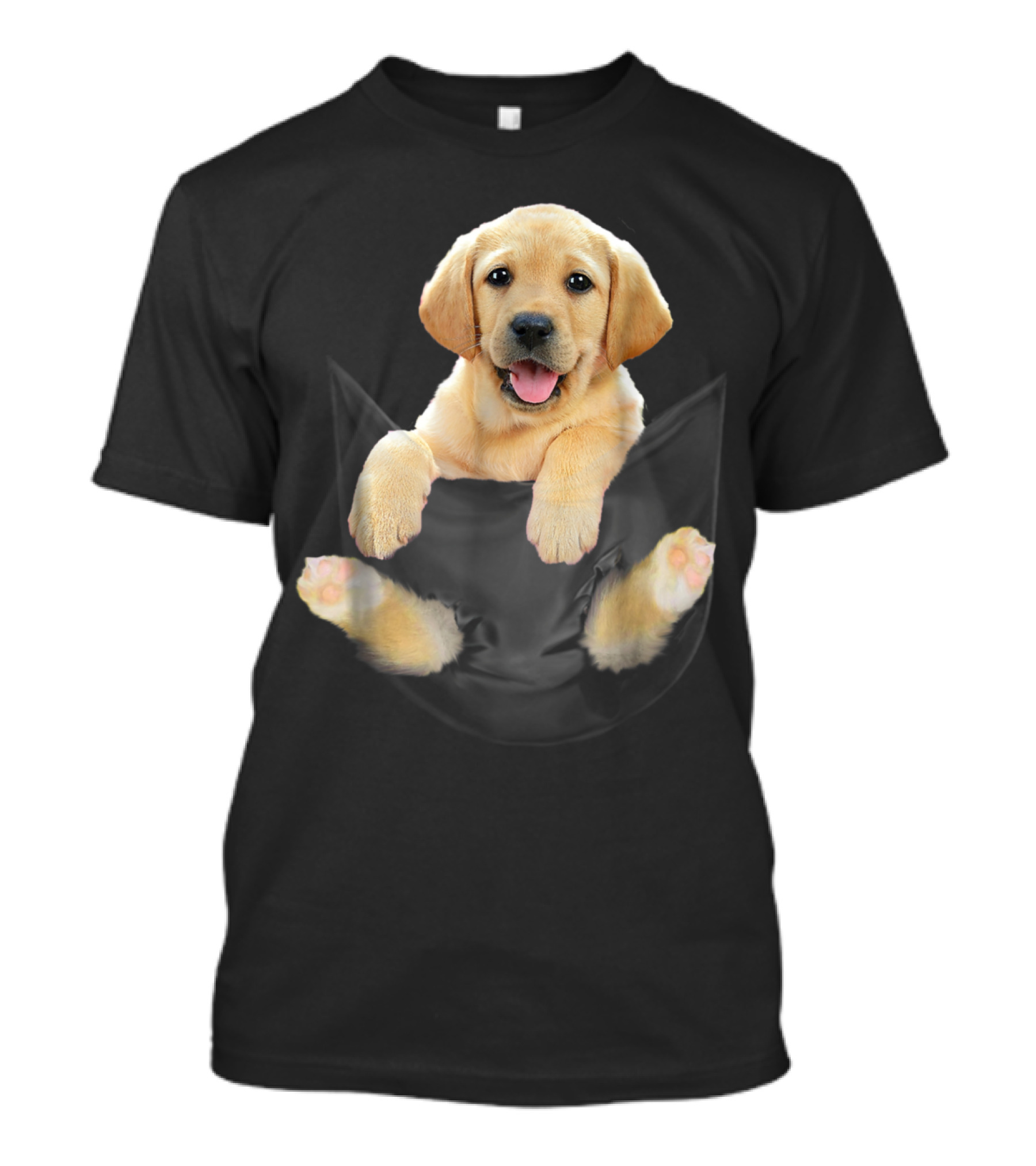 Labrador Puppy Adorable Face Front Paws Out Black Pocket T-Shirt